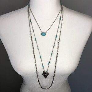3 Strand Silver Tone w/ Blue Cabochon and Shell